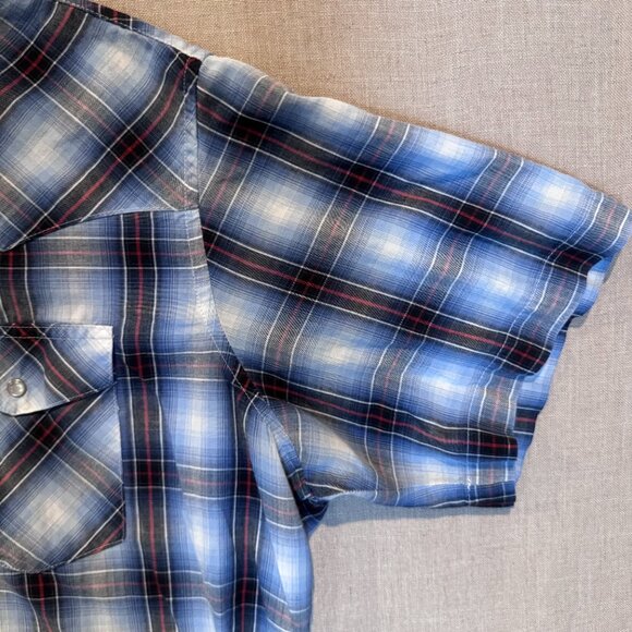 Wrangler Men’s XL Snap Button Western Shirt Blue Plaid Pearl Snap Cowboy - Picture 6 of 6